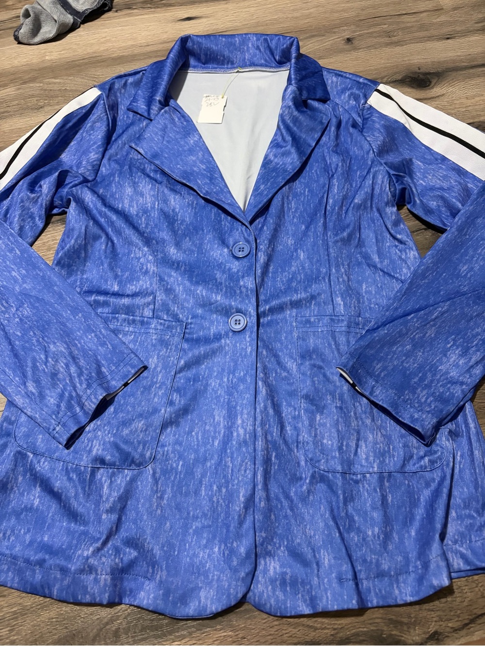 Blue Women's Sport-Striped Button Front casual Blazer- size L